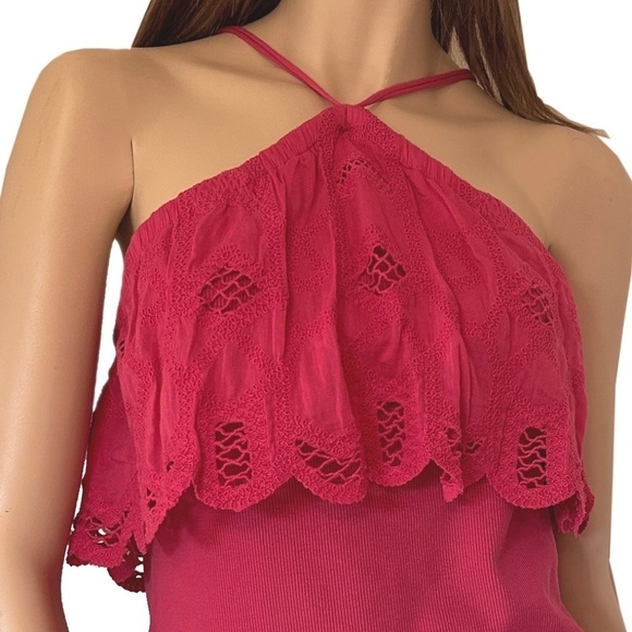 Anthropologie Top Tank Blouse Ruffled Lace Fluttery Strappy Cotton Sleeveless - Picture 7 of 16